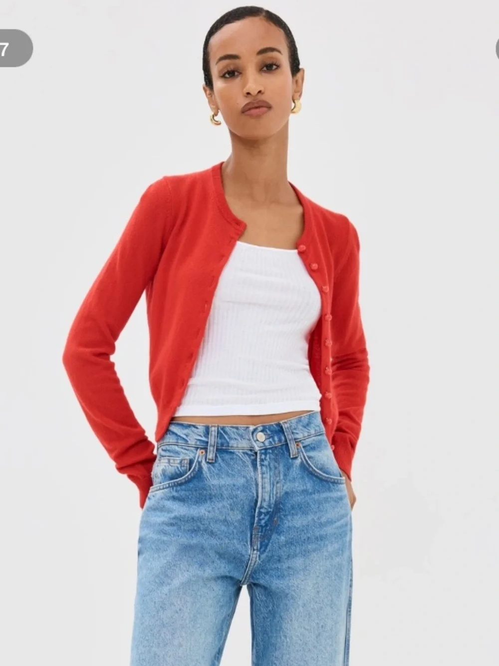 Reformation Caspia Cashmere Wool Button Cropped Cardigan Sweater Top Paprika Red